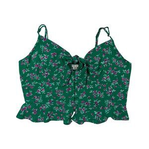 American Eagle Green Floral Tank Top Ruffle Hem Size L